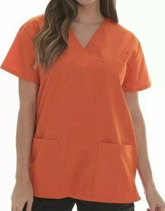 Scrub Top for Women with Pockets, ORANGE NET  and V-Neck Coral Size XS NWT